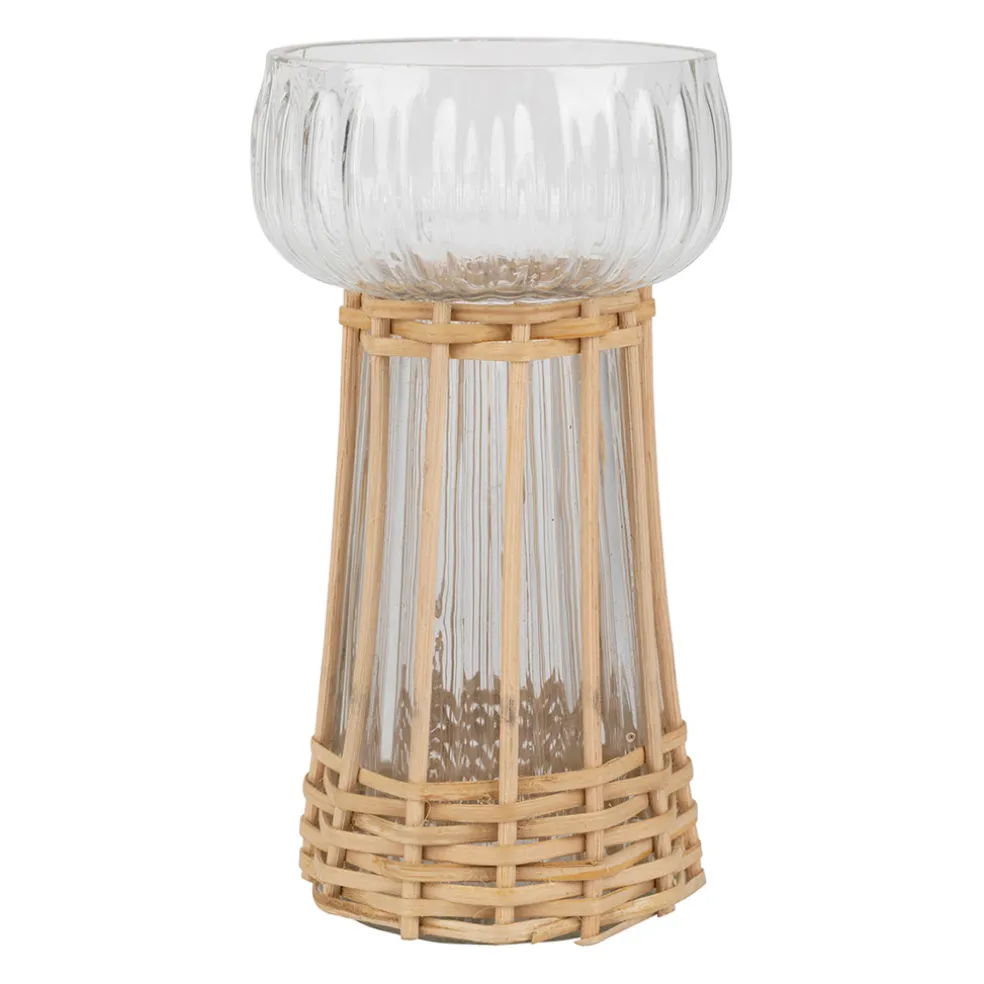 Vase en verre et bambou naturel h15cm - Vanier