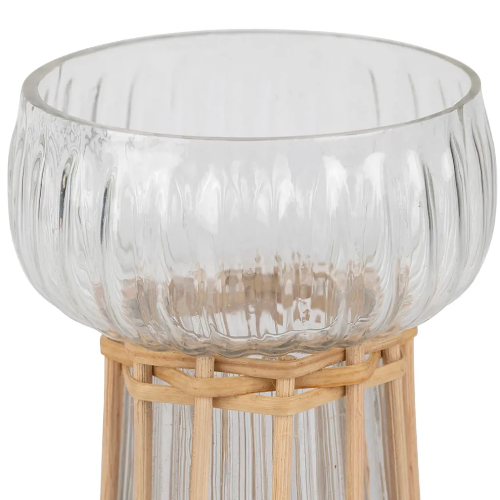 Vase en verre et bambou naturel h15cm - Vanier