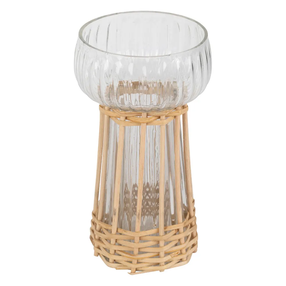 Vase en verre et bambou naturel h15cm - Vanier