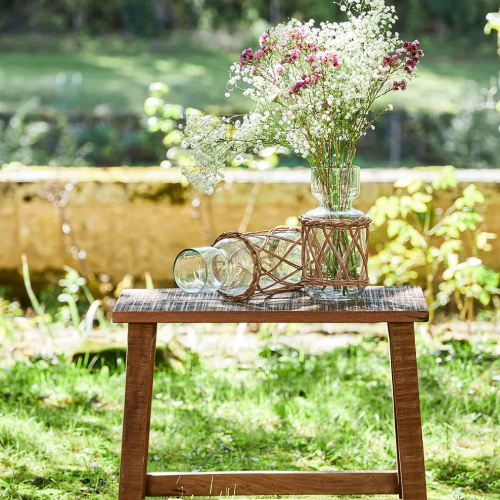 Vase en verre et rotin naturel foncé h33cm - Fantine