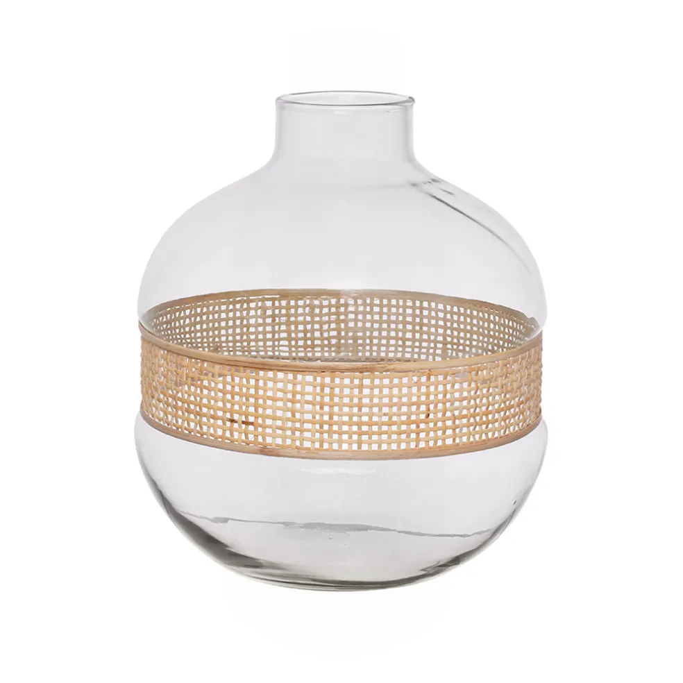 Vase en verre et rotin naturel h23cm - Fantine