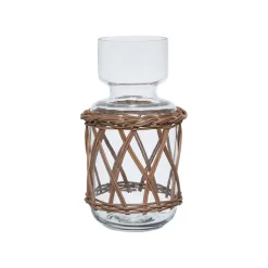 Vase en verre et rotin naturel foncé h26cm - Fantine