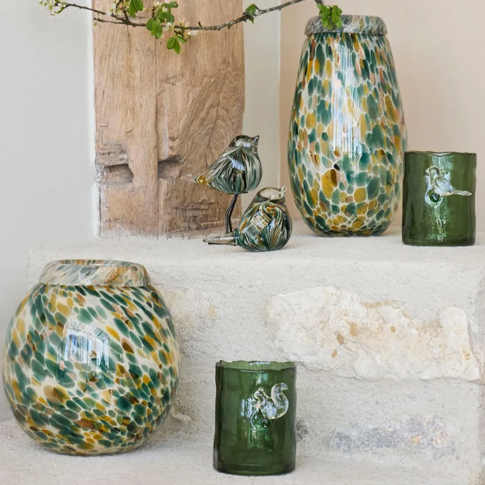 Vase en verre émeraude et doré h23cm - Menorca