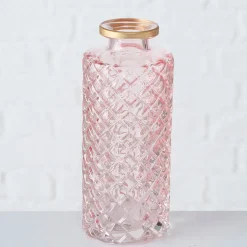 Vase en verre quadrillé rose et or h13cm - Adore