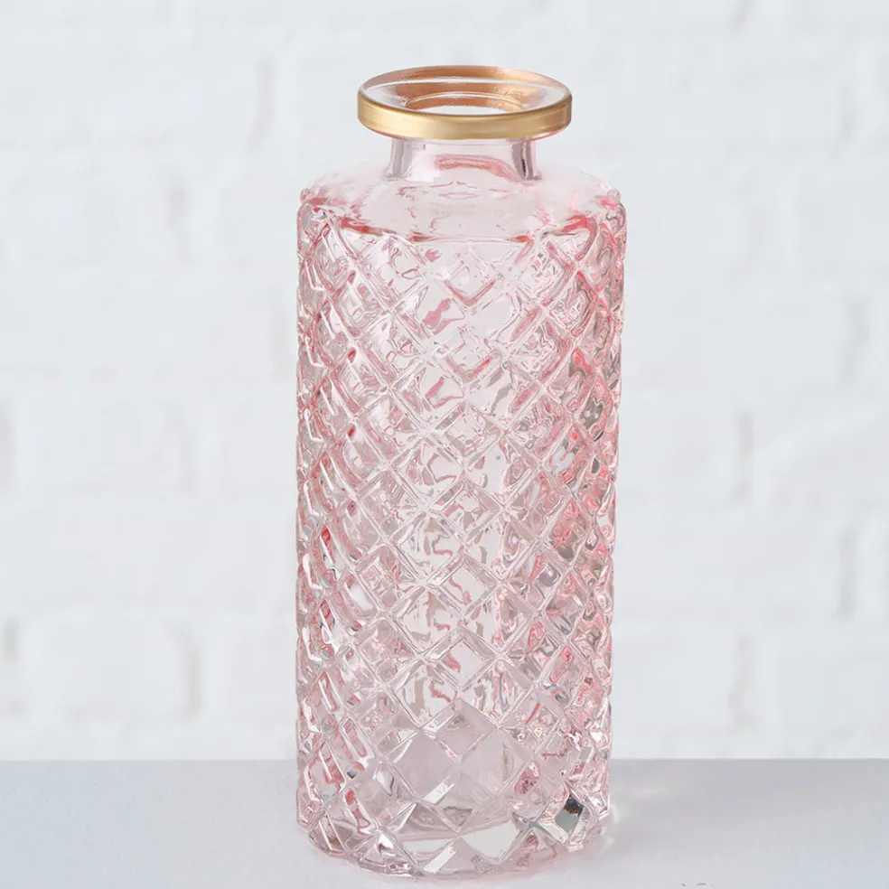 Vase en verre quadrillé rose et or h13cm - Adore