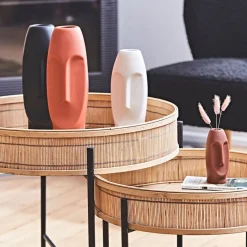 Vase Face Blanc 10X9.5Xh24Cm Gres