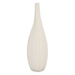 Vase long bouteille blanc cassé en faience - plisse