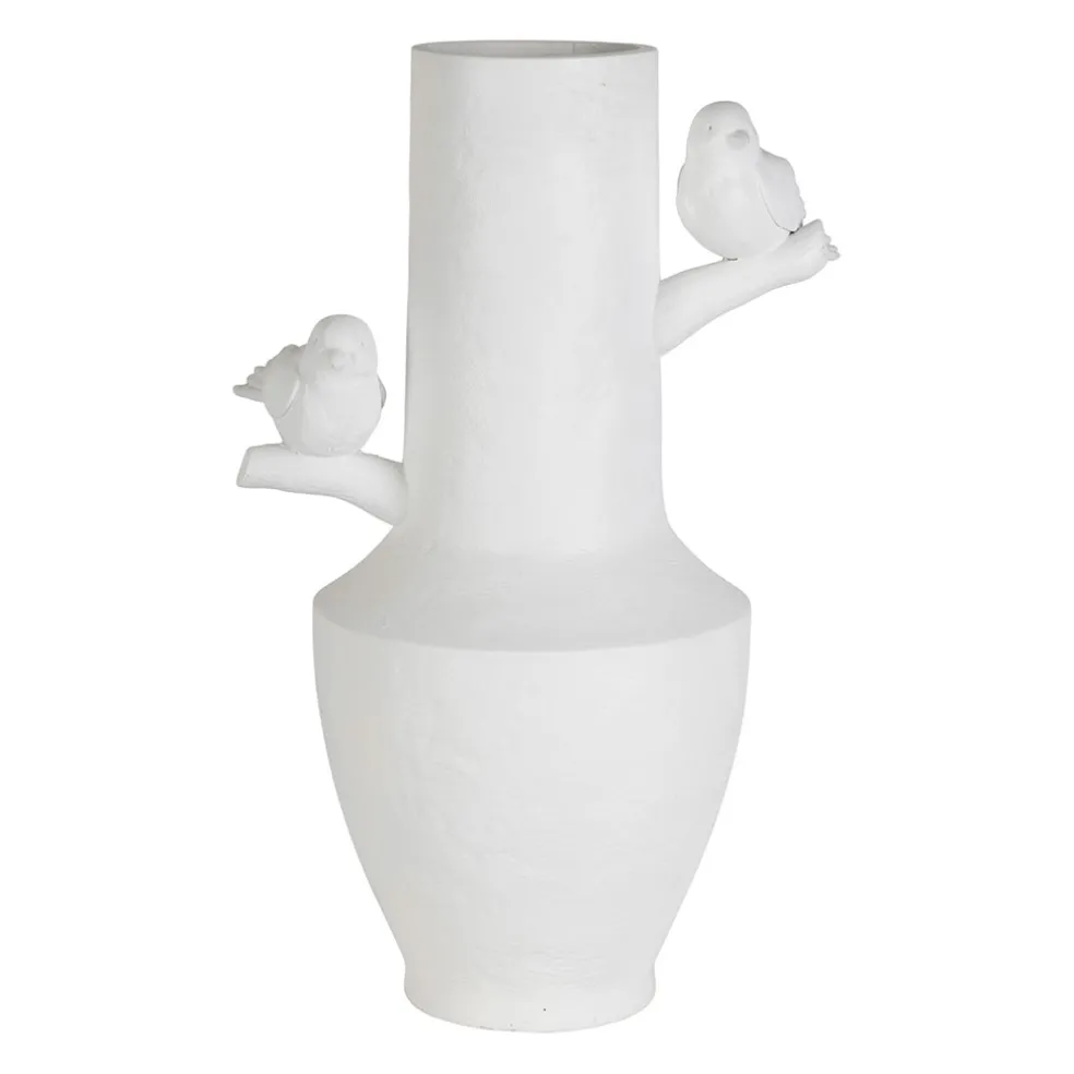 Vase moineau en résine blanc h35.5cm