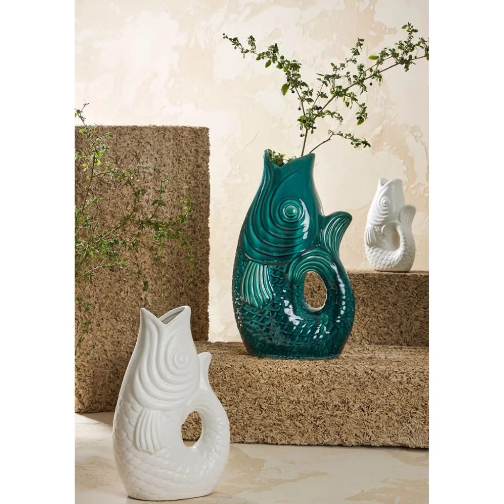Vase Poisson en gres vert emeraude h39cm