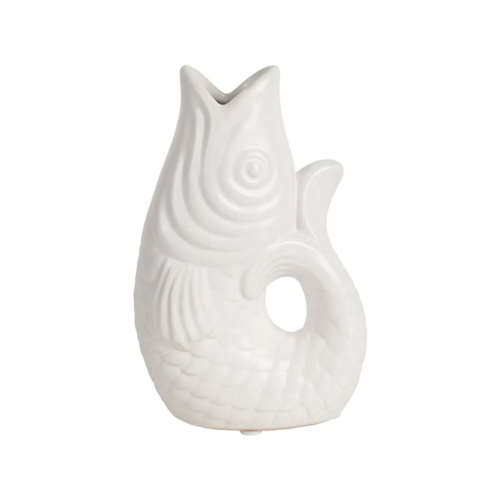 Vase poisson en grès blanc h19.5 cm - Mer