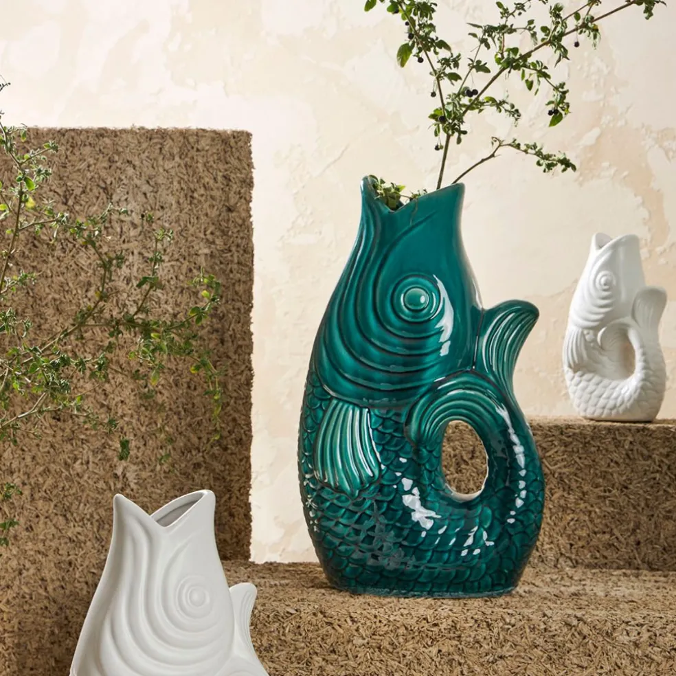 Vase poisson en grès blanc h19.5 cm - Mer