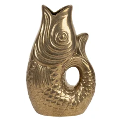 Vase poisson en grès doré h30.5 cm - Mer