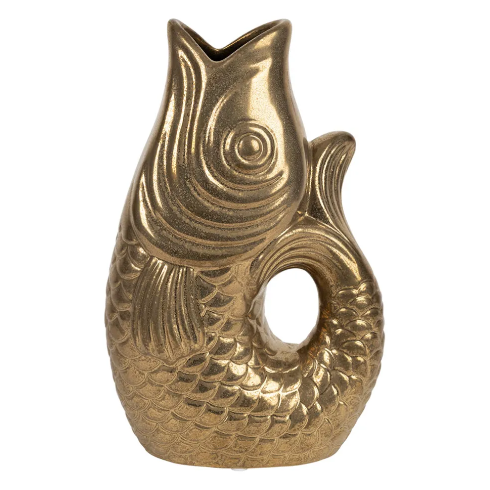 Vase poisson en grès doré h30.5 cm - Mer