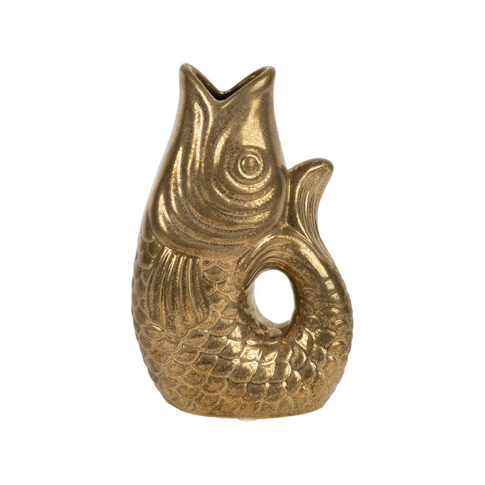 Vase poisson en grès doré h19.5 cm - Mer