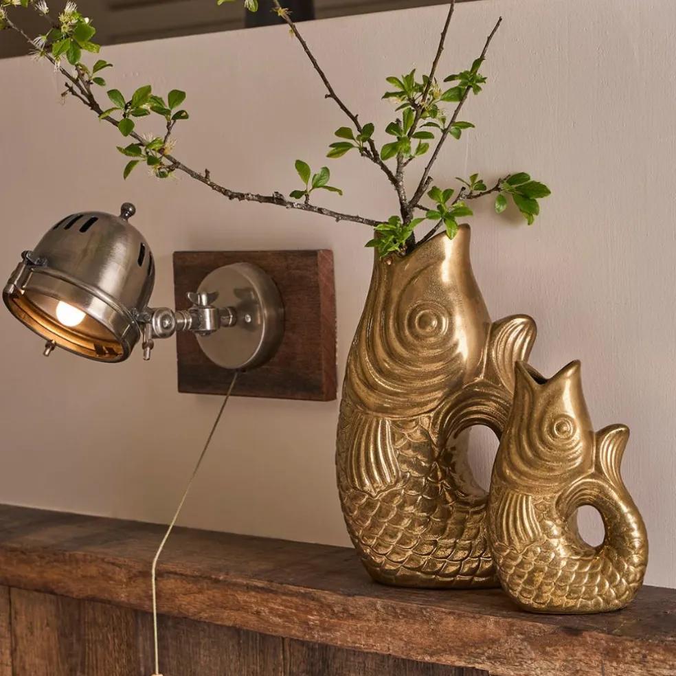 Vase poisson en grès doré h19.5 cm - Mer