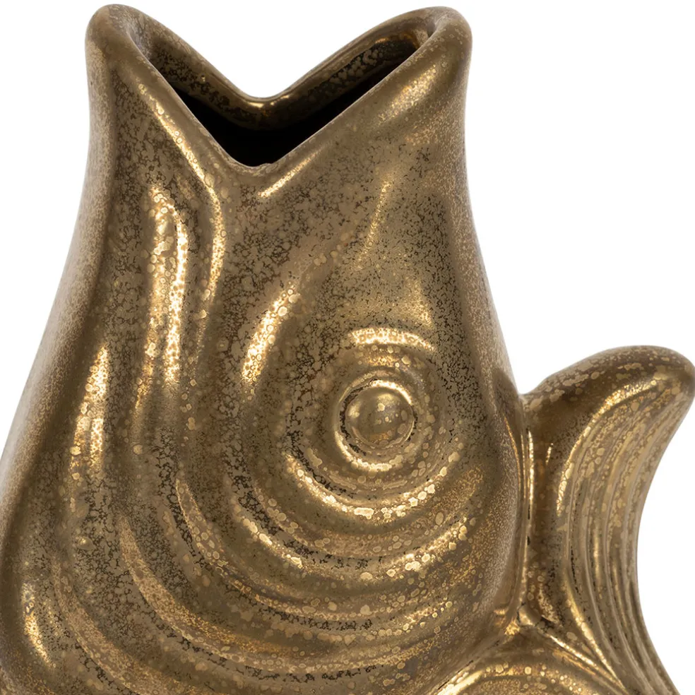 Vase poisson en grès doré h19.5 cm - Mer