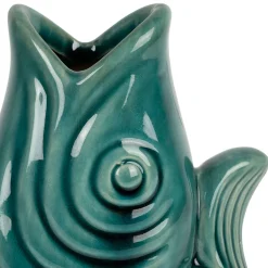 Vase poisson en grès émeraude h19.5cm - mer