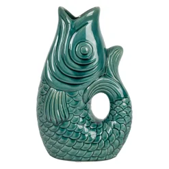 Vase poisson en grès émeraude h30.5cm - mer