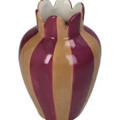 Vase rayures grès violet 10x10x16cm