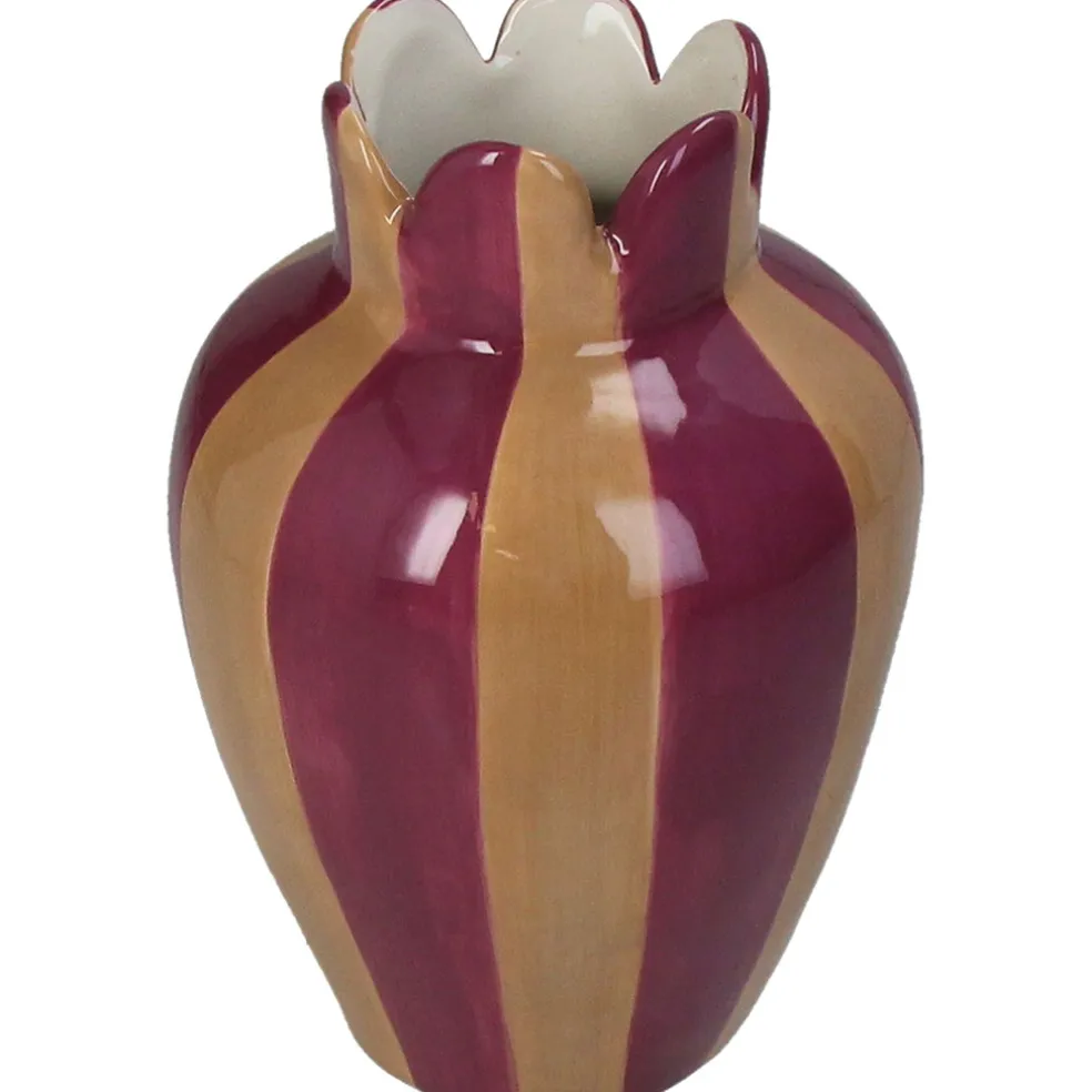 Vase rayures grès violet 10x10x16cm