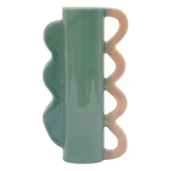 Vase vert et corail en grès - funny