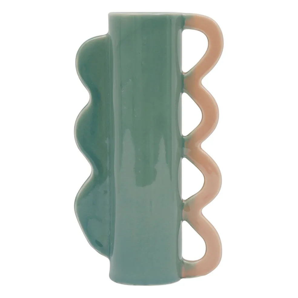 Vase vert et corail en grès - funny