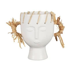 Vase visage en dolomite écru h17cm - Visage-Arty