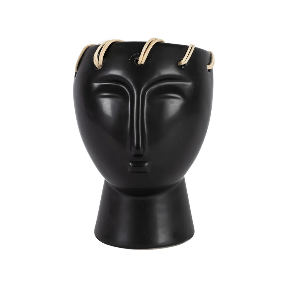 Vase visage en dolomite noir h14cm - Visage-Arty