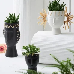 Vase visage en dolomite noir h14cm - Visage-Arty