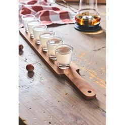Verre shooter par 6 avec support acacia 42x6cm