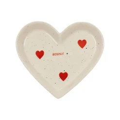 Vide poche cœur en grès blanc et rouge moucheté - Famille