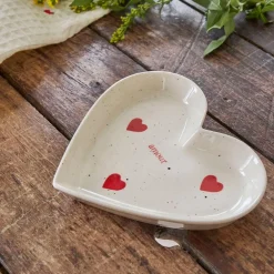 Vide poche cœur en grès blanc et rouge moucheté - Famille