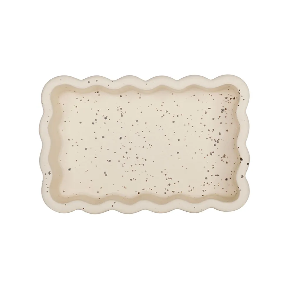 Vide poche rectangle en grès beige 14x9cm - Aurore