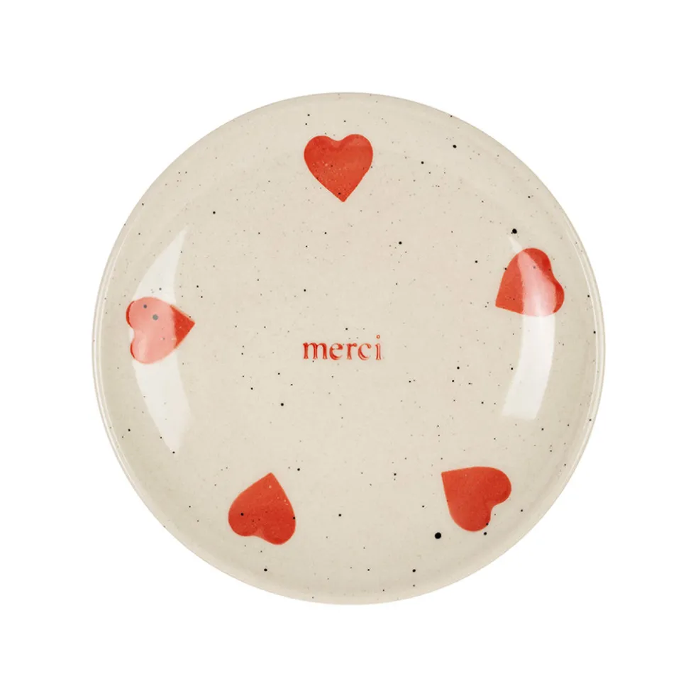 Vide poche rond en grès blanc moucheté d12cm - Famille