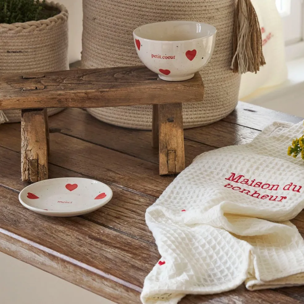 Vide poche rond en grès blanc moucheté d12cm - Famille